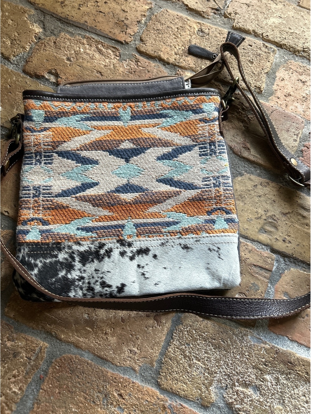 Myra Bag Crossbody Shoulder Bag with Tribal Pattern and Leather Accents